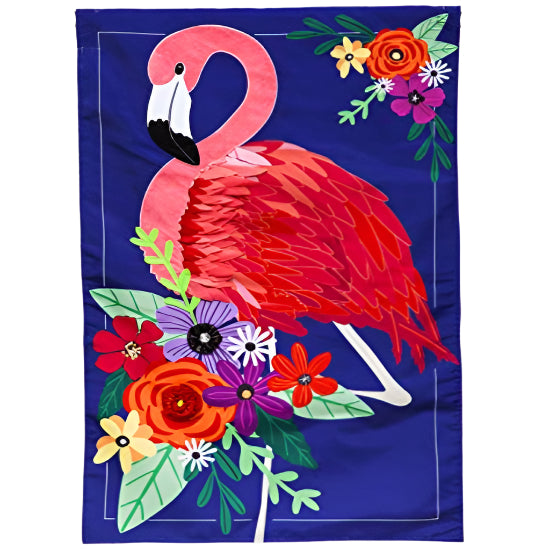 Floral Flamingo Applique House Flag - 28" x 44"