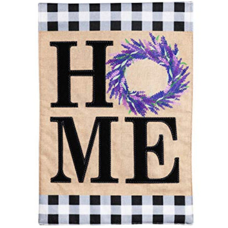 "Home" Lavender Wreath Burlap House Flag - 28" x 44"