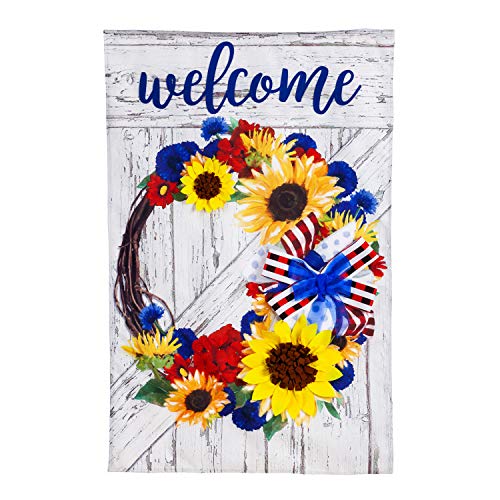 Americana Floral Wreath Burlap House Flag