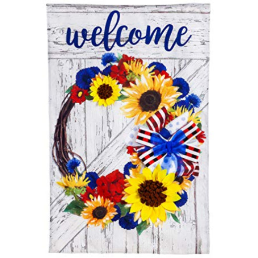 Americana Floral Wreath Burlap House Flag - 28" x 48"