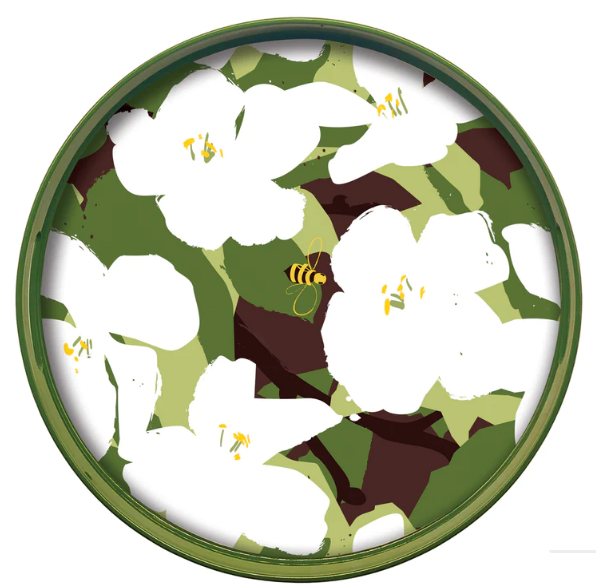 White Lilies 15" Round Tray