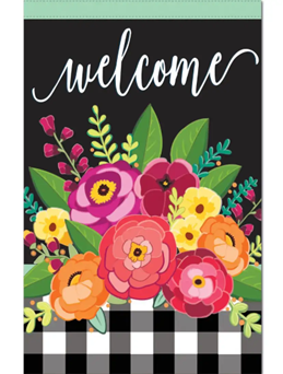 Floral Bouquet "Welcome" Linen House Flag - 28" x 44"