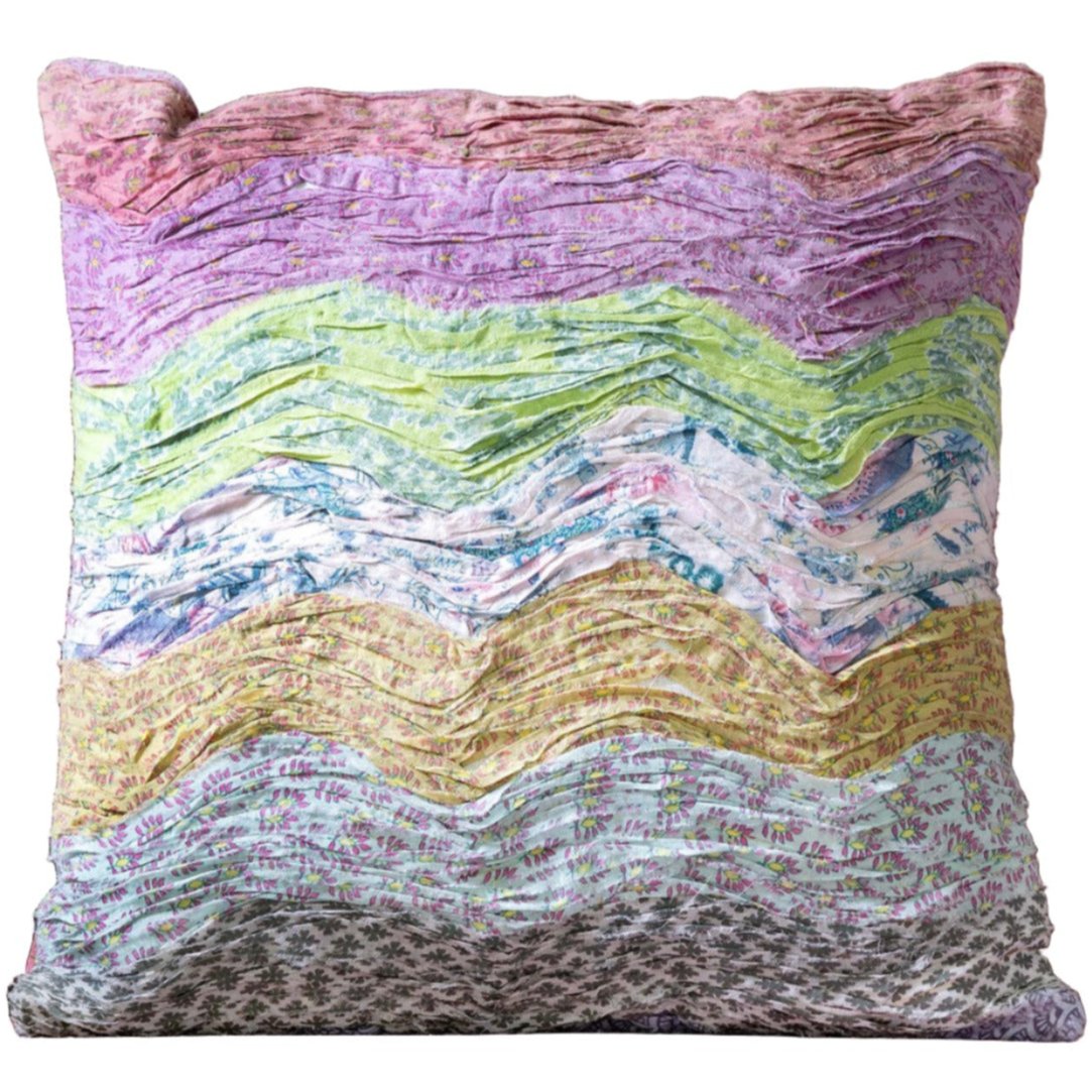 Handstitched Cotton Wave Pattern Pillow - 16" x 16"