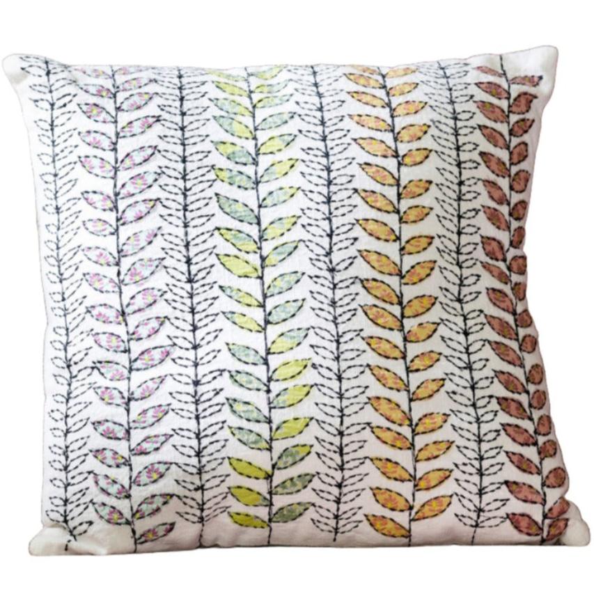 Embroidered Cotton Vine Pattern Pillow - 16" x 16"