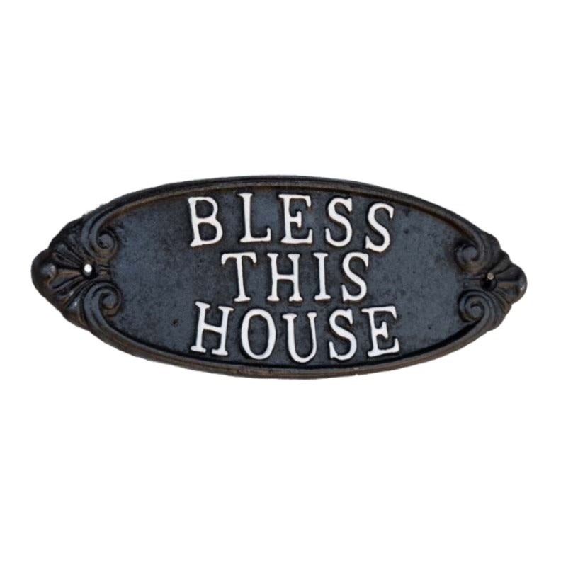 "Bless This House" Cast Iron Sign - 9.25" x 3.5"