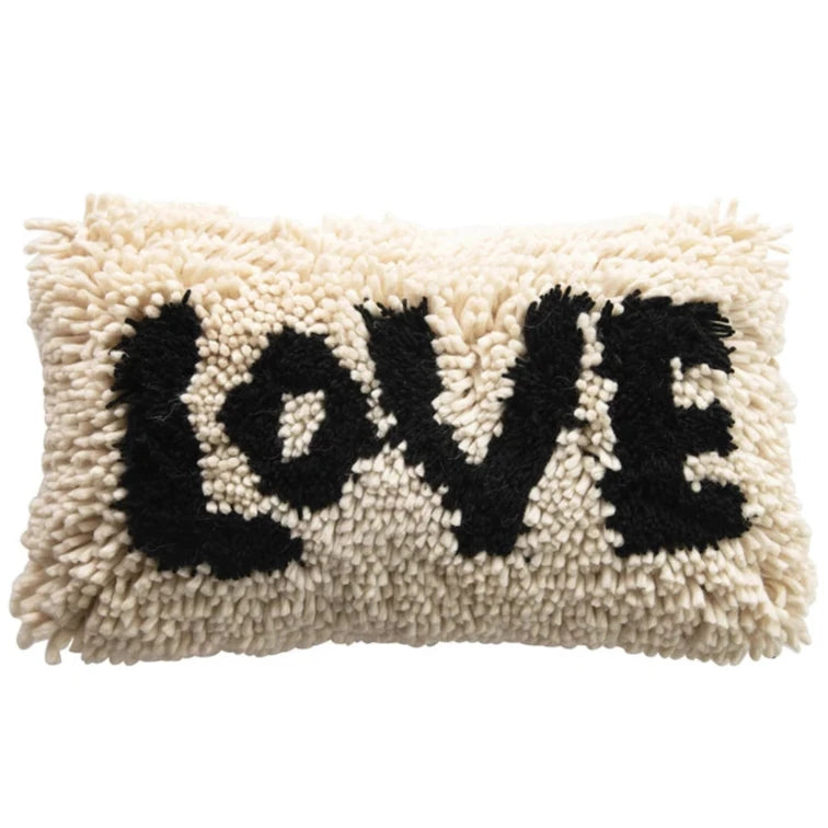 "Love" Wool Shag Lumbar Pillow - 24" x 14"