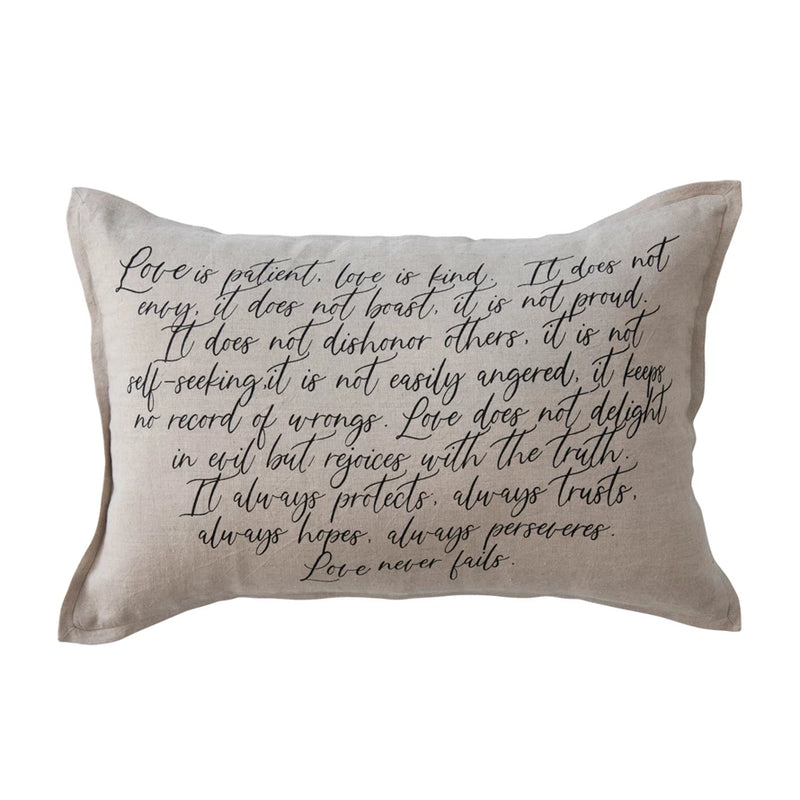 Printed Linen Lumbar Throw Pillow "Love is..."