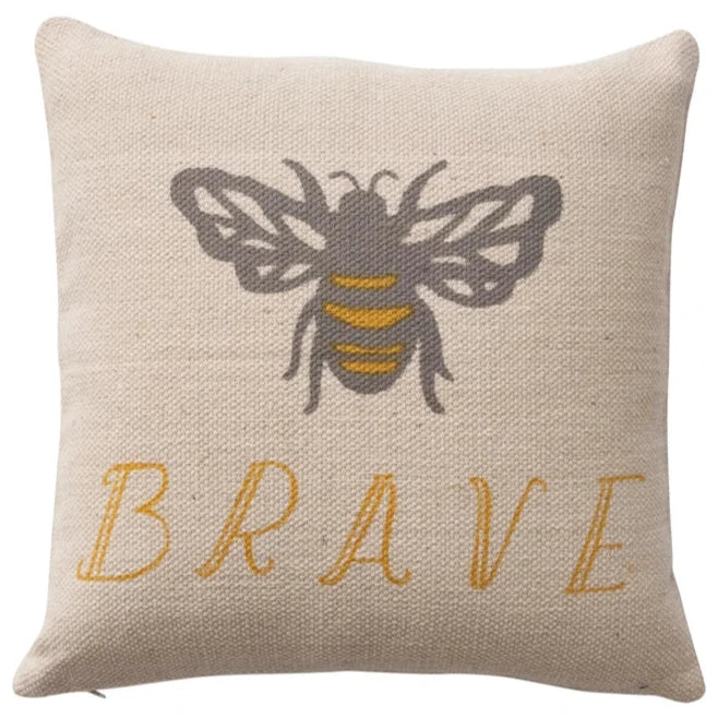 "Brave" Bee Cotton Pillow - 18" x 18"