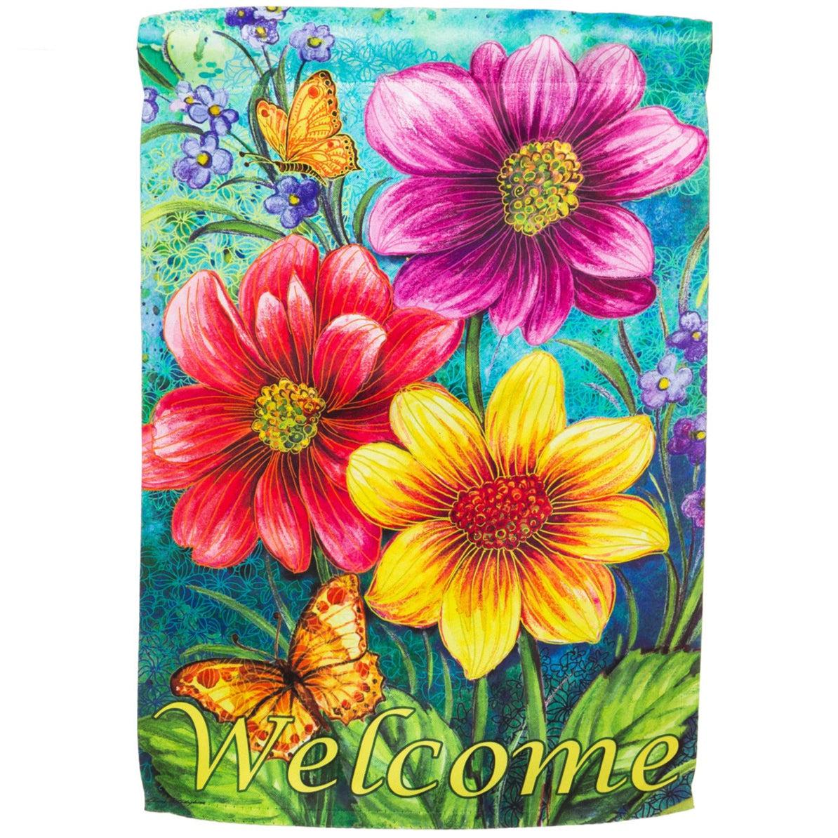 Gerbera Daisies "Welcome" Suede House Flag - 29" x 43"